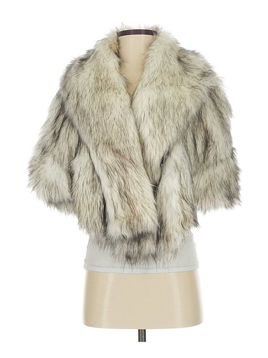 Juicy Couture Jackets & Blazers - Vintage Juicy Couture Plush Faux Fur White Gray Shawl Plunge Collar Wrap S Y2K G